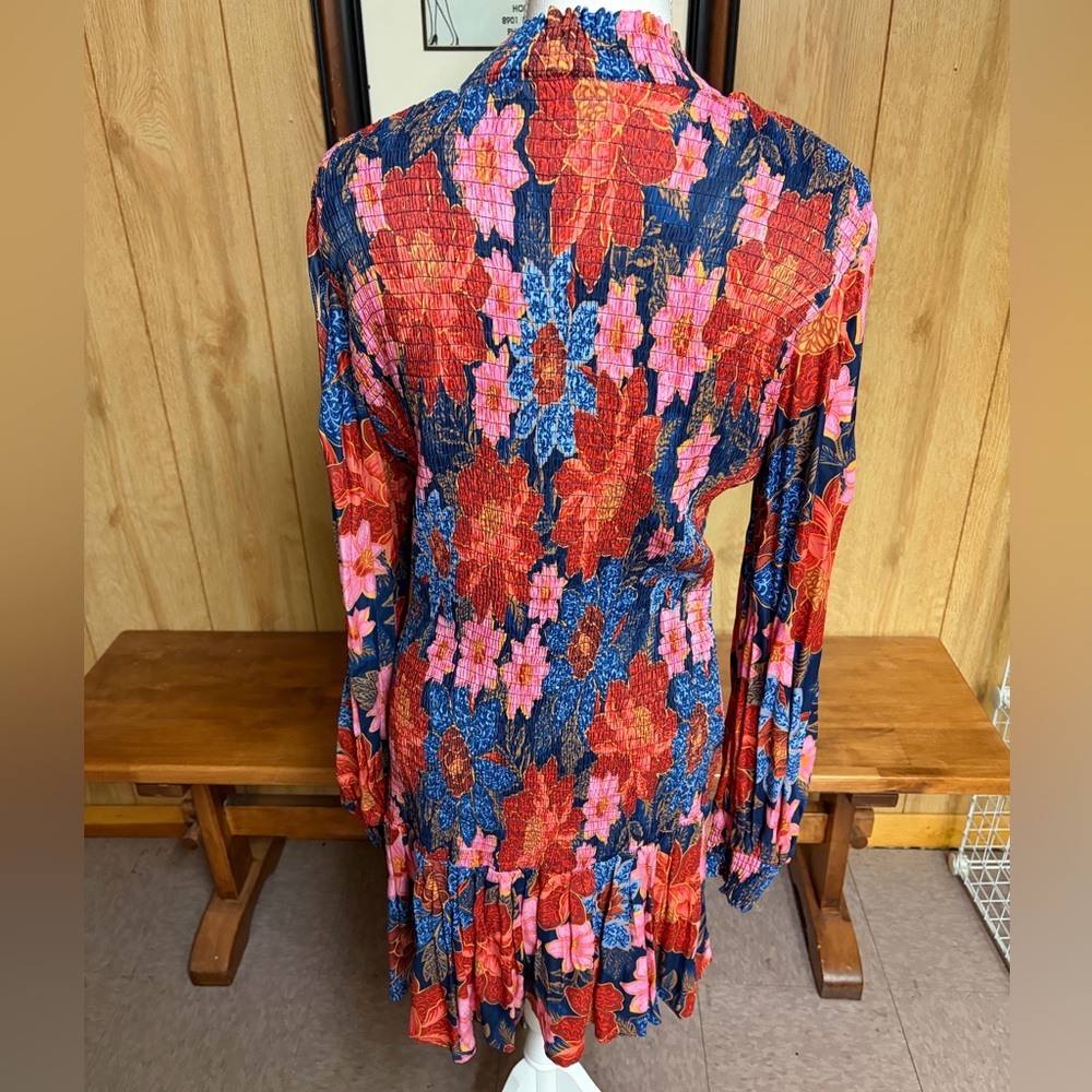 NWT Farm Rio Garden Navy Smocked Mini Dress Size M - Picture 5 of 13